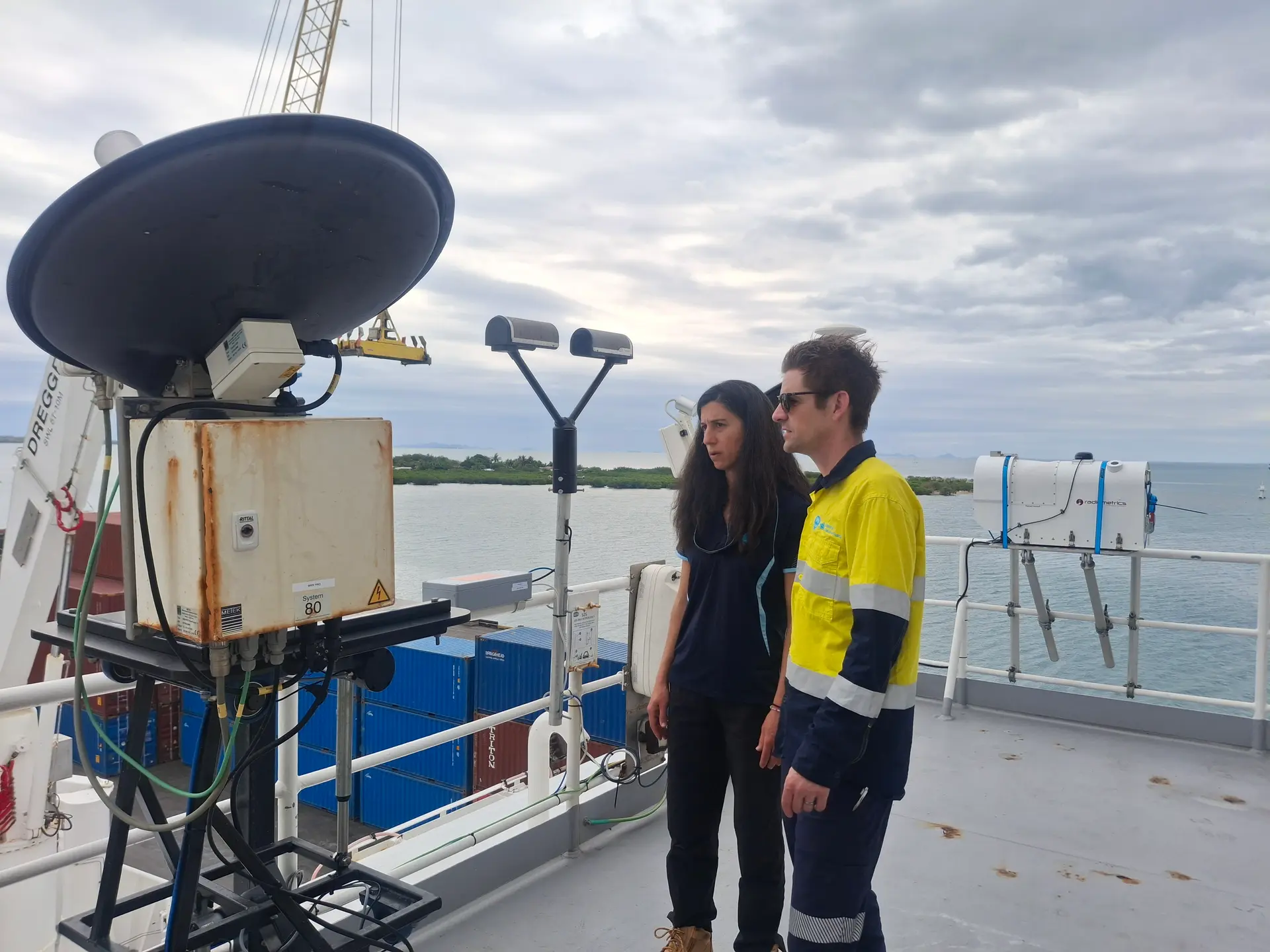  Physical oceanographer and climate scientist Dr Beatriz Peña-Molino with a marina ecologist, Dr Ben Arthur, in their research vessel at the Lautoka wharf.