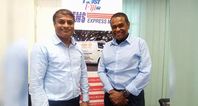 Post Fiji Pte Limited Chief Executive Officer Anirudha Bansod with Chairman Lawrence Tikaram. Photo: Selita Rabuku
