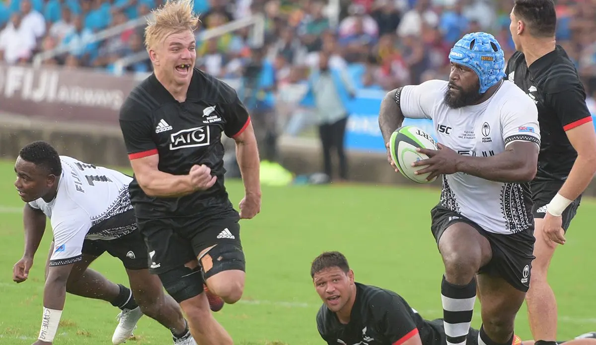 Lepani Botia of Fiji Airways Flying Fijian against Maori All Blacks defense during test match at ANZ Stadium on July 13, 2019.Photo: Ronald Kumar.