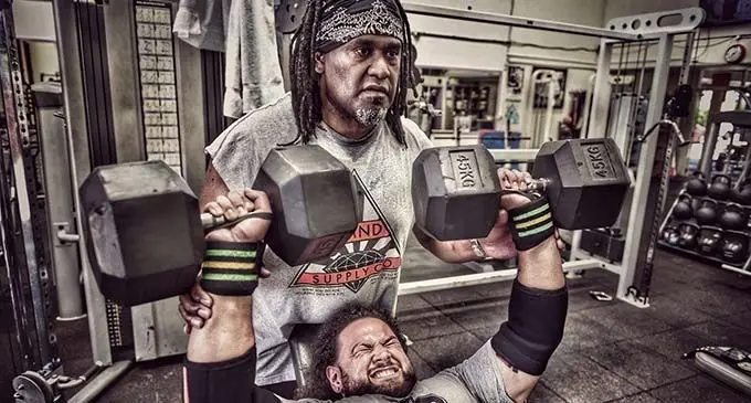 Father and son: Jone Seru doing weight training with his son Zaac Seru, a.k.a, Prolifik The Gifted.  