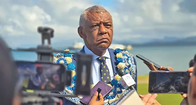 Minister for Home Affairs and Immigration Pio Tikoduadua having an interview with journalists during the Maritime Security Conference held at the Grand Pacific Hotel, Suva yesterday.