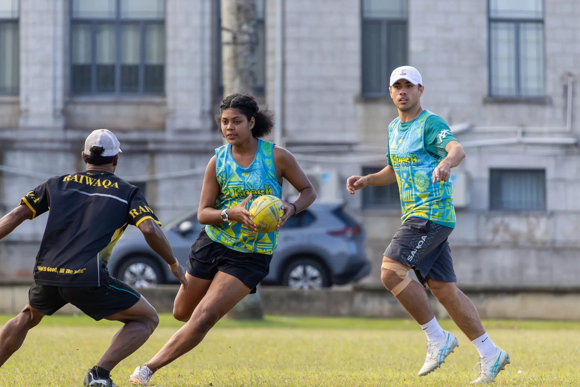 2Fresh winger Miri Bogitini (right) leads the attack against Raiwaqa Flyers during the Battle of the Mix tournament on July 18, 2026.