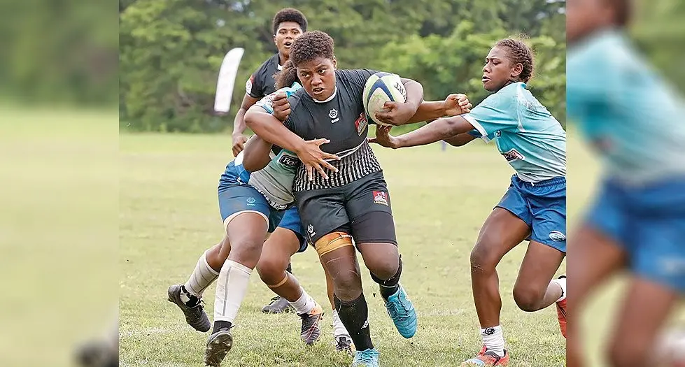 Ba women’s rugby No.8 Sera Tuwai takes on the Serua players during the Royal Tea Ranadi Cup clash.  Photo: Bua Rugby