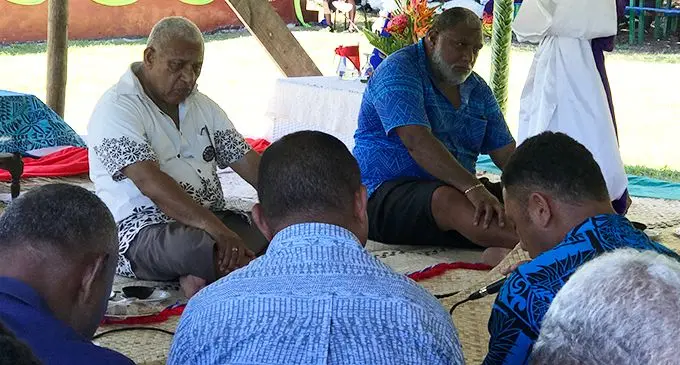 Prime Minister Voreqe Bainimarama (facing camera from left) with Kia Villagers during the talanoa  session on January 30, 2020.  Photo: Laisa Lui