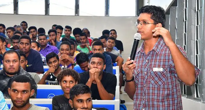 A tertiary student asks a question during the budget consultation last week in Suva at the Fiji National University. Photo: DEPTFO News