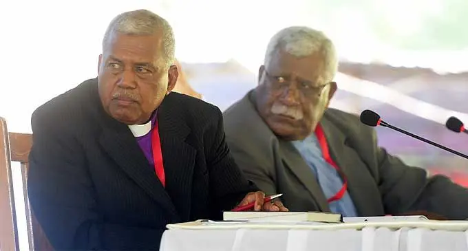 Methodist Church of Fiji and Rotuma General Secretary, Reverend Dr Semisi Turagavou (left) and President, Rev. Ili Vunisuwai during Methodist Church annual conference at Funival Park on October 12, 2022. Photo: Ronald Kumar