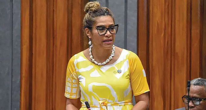 Emoluments Committee chair and Minister for Women, Children and Social Protection Lynda Tabuya in Parliament on May 24, 2024. Photo: Parliament of Fiji