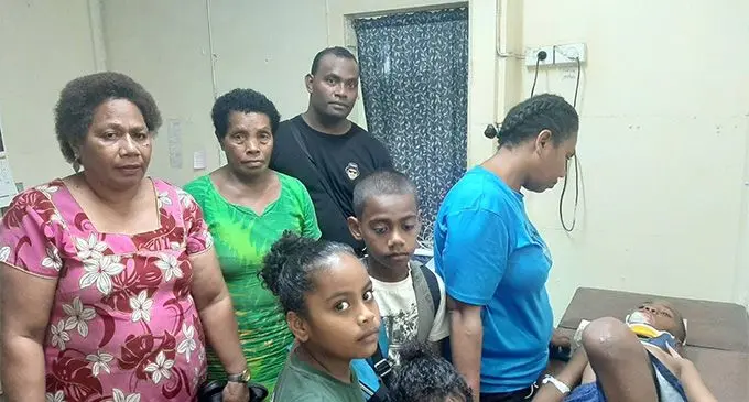 Eight-year-old Vaviano Vusuya with his family members at the Nausori Hospital on November 14, 2020. Photo: Shreeya Verma
