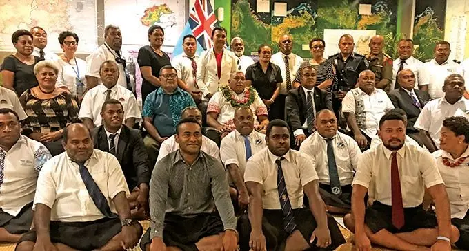 President Ratu Wiliame Katonivere (wearing garland). with head of departments at the Commissioner Western office in Lautoka on December 15, 2021. Photo: Waisea Nasokia