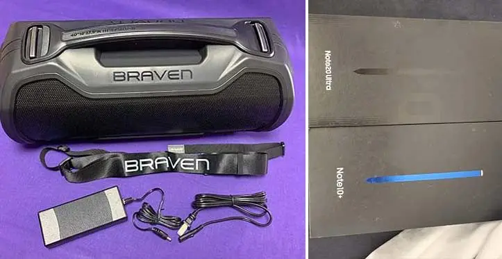 Two of the stolen items; Samsung phones and the Braven Bluetooth speaker.