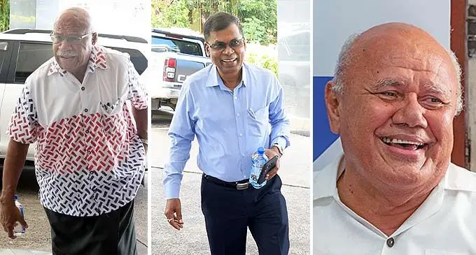 From left: The People's Alliance leader Sitiveni Rabuka (left), National Federation Party leader Biman Prasad and former SODELPA leader Viliame Gavoka. Photos: Leon Lord/Ronald Kumar