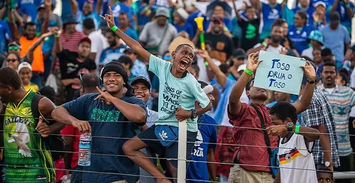 Fijian Drua’s 16th player, the fans, during their match against the Melbourne Rebels at the HFC Bank Stadium on April 1, 2023. Drua won 38-28. Photo: Leon Lord