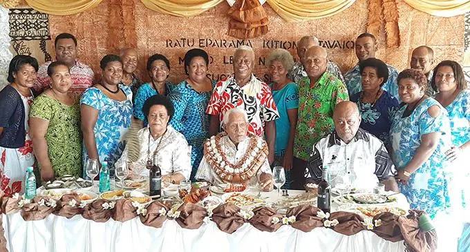 Momo Levu na Tui Vuda Ratu Eparama Kitione Tavaiqia (centre with garland) and family members.  Photo: Salote Qalubau
