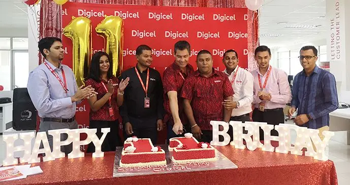From left: Digicel Fiji staff members Mudassar Latif, Hemma Reddy, Raymond Kumar, Digicel Fiji chief executive officer Mike Greig, Gulendra Singh, Krishneel Kumar, Kalpesh Parmar and  Shivam Nair. Photo: Laiseana Nasiga 