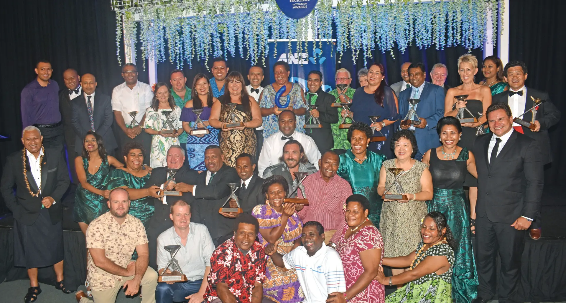 Prime Minister Voreqe Bainimarama (far left) with the winners of the 2017 ANZ Fiji Excellence in Tourism Awards at the Denarau Convention Centre on February 17, 2018.  Photo: Waisea Nasokia