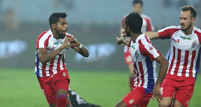 Roy Krishna scores a hat-trick against Odisha in the Indian Super League.   Photo: ATK