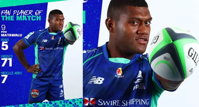 Swire Shipping Fijian Drua half-back Peni Matawalu was voted the Fan Player of the Match during the third round of the Super Rugby Pacific. Photo: Fijian Drua.