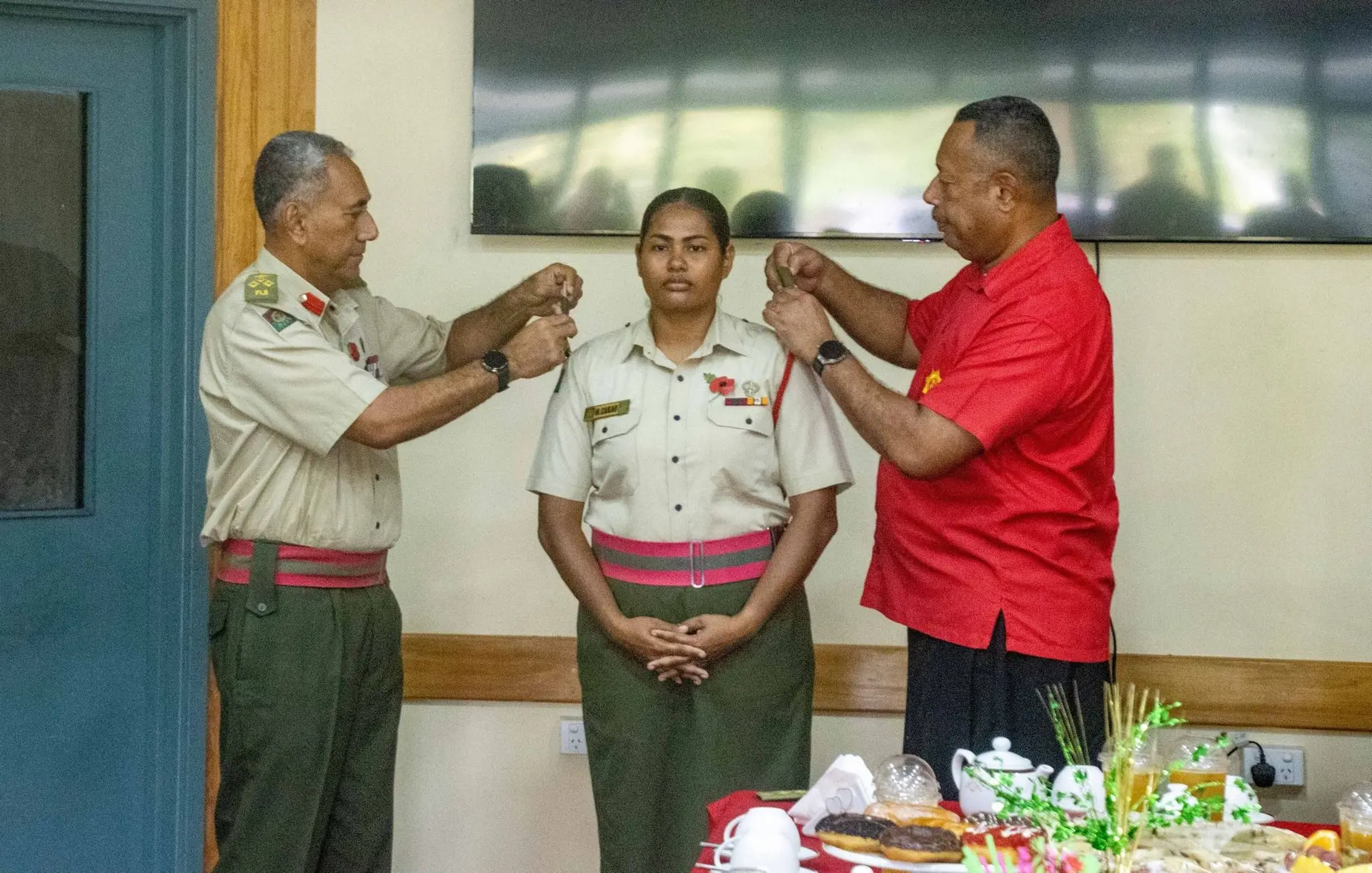 Captain Merelesita Cakau (middle) has been promoted to the rank of Major and will take up the position of Military Observer – United Nations Truce Supervision Organization (UNTSO). 