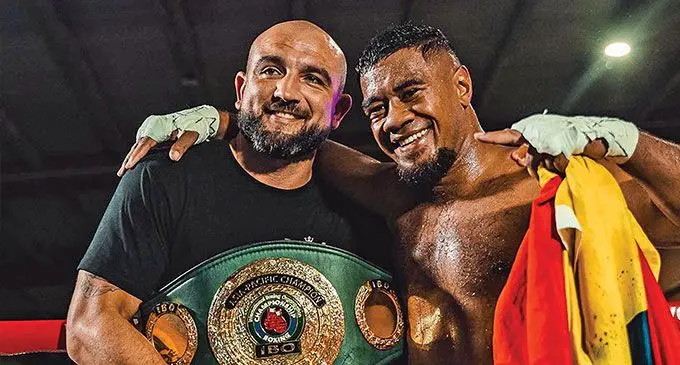 From left: Trainer Stephen Pasras with Tonga Tongotongo in Sydney, Australia.