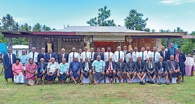 Minister for iTaukei Affairs Ifereimi Vasu (seated nineth from left), with other Macuata chiefs from the province and delegates on November 28, 2024, at Sasa V illage. Photo: Shratika Naidu