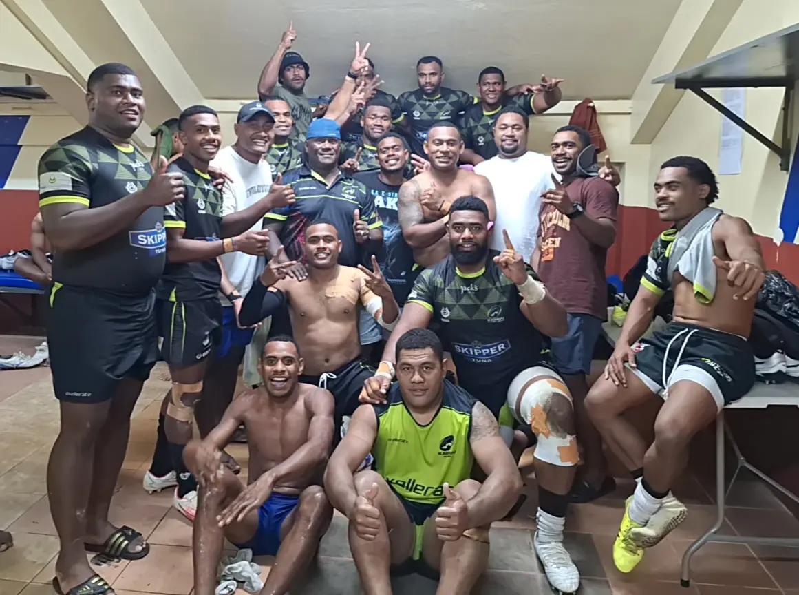 Kadavu players celebrate their hard-fought 13-12 victory over Khelvin Civil Engineering Lautoka Maroons in Round 5 of Skipper Cup competition at Churchill Park in Lautoka on August 29, 2026. Photo: Katherine Naidu