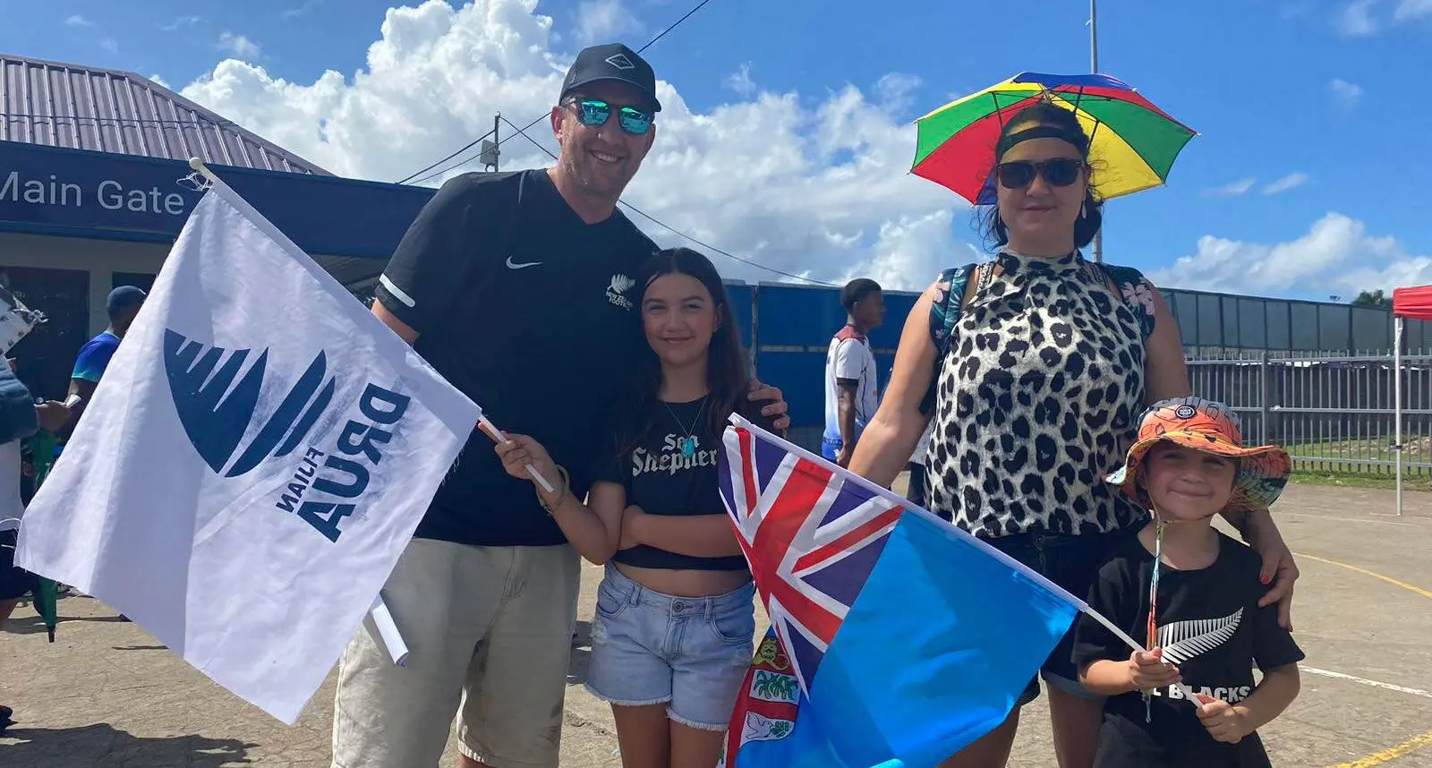 Geoff Kilgour and his family at the HFC Bank Stadium in Suva on May 6, 2023. Photo: Ioane Asioli