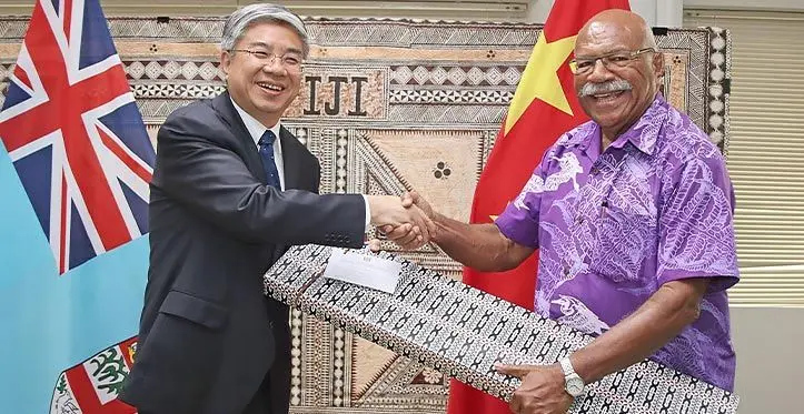Prime Minister Sitiveni Rabuka with the China International Development Cooperation Agency (CIDCA) Vice-Chairman, Tang Wenhong, at the Ministry of Foreign Affairs. Photo: DEPTFO News
