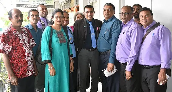 Director Primary Education Hem Chand (middle with blue necktie) with some heads and managers of schools  Vanua Levu after their meeting at Labasa Civic Centre on October 7, 2019.  Photo: Selita Bolanavanua