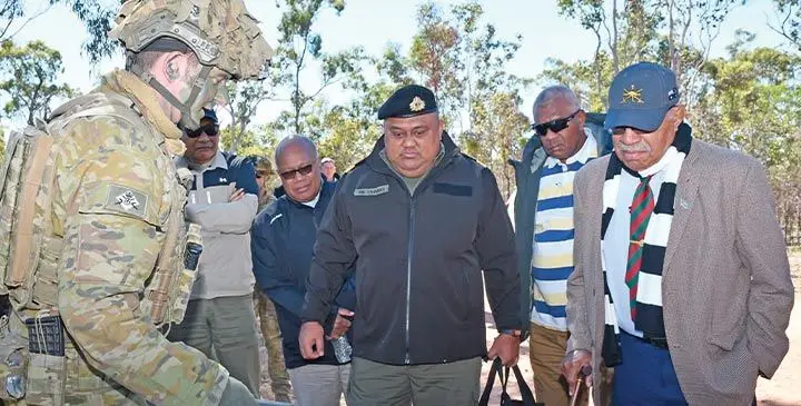 Prime Minister Sitiveni Rabuka and the Fiji delegation during their visit to the Australian military training area in Queensland. Photo: Fiji Government