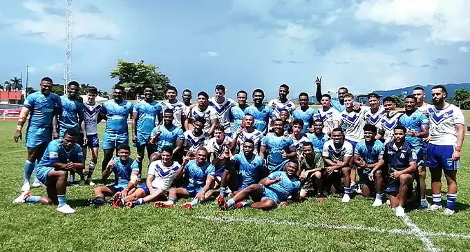 Kaiviti Silktails and Bankstown Bulldogs players at Churchill Park, Lautoka, on March 25, 2023. Photo: Mereleki Nai