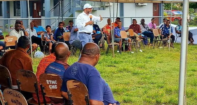 FijiFirst General Secretary, Aiyaz Sayed-Khaiyum, while addressing the crowd during day two of the FijiFirst party 2022 General Election rally at Narain Park in Savusavu Town on November 29, 2022 Photo: Sampras Anand