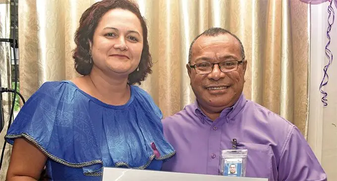 Theresa O’Boyle-Levestam, 45, Controller Ground Safety at the Civil Aviation of Fiji (CAAF) with Fiji Airports General manager Air Traffic Management and Operations Isei Tudreu at the FHRI International Women’s Day celebration at the Fiji Airports Academy in Namaka, Nadi, on March 7, 2019. Photo: Waisea Nasokia