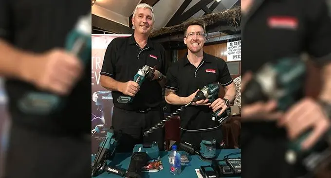 Makita Australia Pty Limited’s export manager, Russell Bael demonstrating Makita tool usage during the Makita trade night show on Wednesday, August 3, 2022. Photo: Shreeya Verma