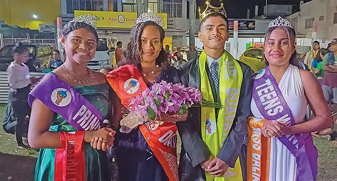 From Left: Winners of Digicel Duavata Northern Crime Prevention Carnival Miss Princess, Sarah Ofeina, Miss Digicel Duavata Northern Crime Prevention Carnival Lucy Tuinaceva, Mr Digicel Duavata Northern Crime Prevention Carnival Inosi Waqawaqa, and Miss Teen Digicel Duavata Northern Crime Prevention Carnival Makereta Tadra at Subrail Park in Labasa on July 20, 2024. Photo: Shratika Naidu