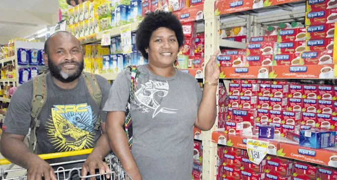 Jekope Durinavatu with his wife Kesaia Dovitaba of Nabubu Village in Macuata Province shopping at Shop N Save Supermarket in Labasa on April 23. Photo:Shratika Naidu