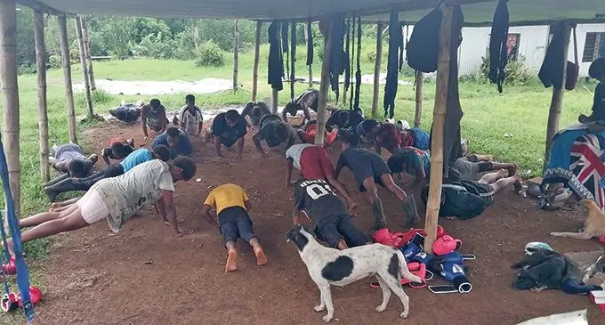 Boxers from Nasavu in the province of Ra during training.