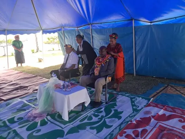 From left - Rabi Island Administrator Iakoba Karutake and Assistant Minister for Agriculture, Waterways and Sugar Industry Inosi Kuridrani during the commissioning of the Ministry of Agriculture office on June 11, 2026.