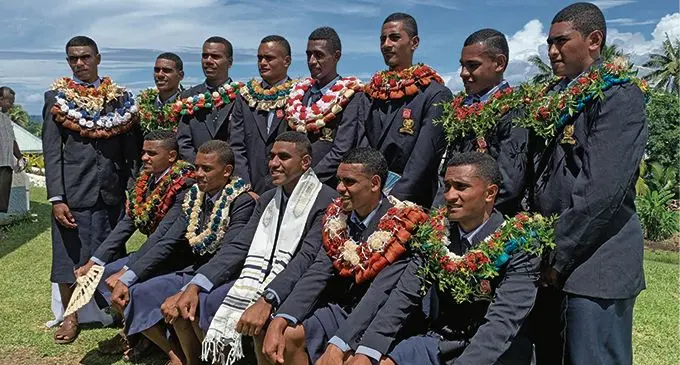 Queen Victoria School (QVS) head boy Dwayne Leca (sitting third from left) with prefects of Bure Tovata after the induction ceremony at the school on February 3, 2019.