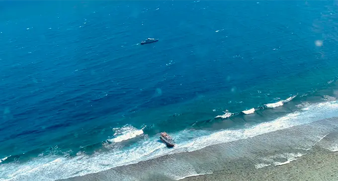 The Taiwanese registered vessel, Fu Ying aground at Navatu Reef in the Lau waters. Photo: RFMF Naval Division