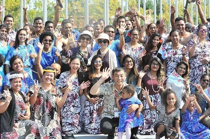 Fijians at the Yanqing District in Beijing, China, celebrating Fiji’s 49th year of independence.