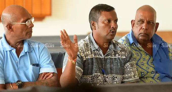 Taxi operator Salesh Prasad (middle) raised his concern during Fiji Taxi Union Nausori branch operators meeting with LTA, Police and Nausori town council officials during their consultation on June 8, 2022. Photo: Ronald Kumar