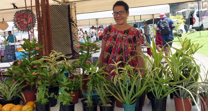 Geac Kiki at her flower stall during the ROC Market in Suva on February 17, 2019.  Photo: Simione Haravanua.