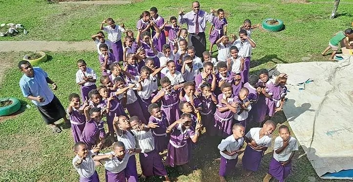 Muaira District School head teacher Jope Lalaga Seru with students on August 7, 2023. Photo: Wati Talebula-Nuku