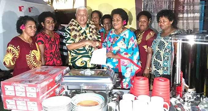 Members of Savurogoyawa Women’s Club with Prime Minister, Voreqe Bainimarama, during the handing over of the cooking materials in Dreketi, Macuata on August 11, 2022. Photo: Shratika Naidu