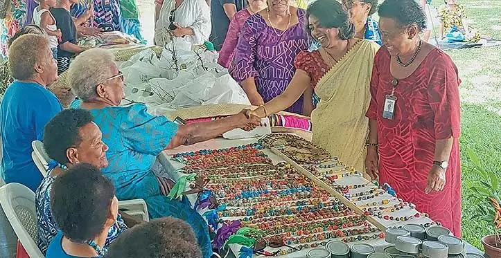 The Assistant Minister for Women ,Children and Poverty Alleviation meets wiith various women artisans during the Western Division Womens Expo at the Shirley Park in Lautoka on May 3, 2023. Photo: Salote Qalubau