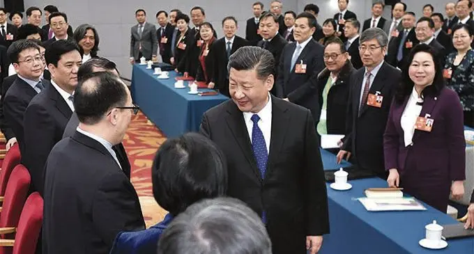 President Xi Jinping attends a joint panel discussion with political advisers from the China Democratic League and the China Zhi Gong Party, those without party affiliation and those from the sector of returned overseas Chinese, at the first session of the 13th National Committee of the Chinese People’s Political Consultative Conference in Beijing.  Photo: Xinhua