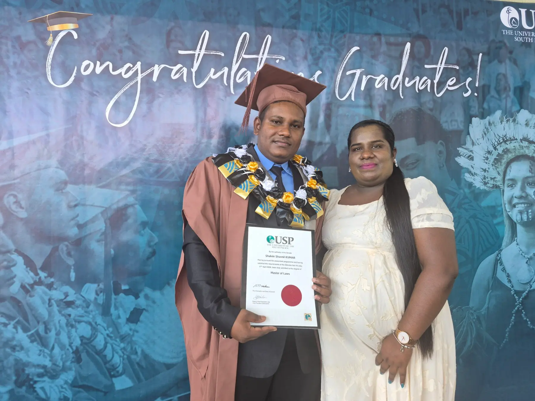 Shalvin Shavnil Kumar with 9-month-old pregnant wife Sheema Lata