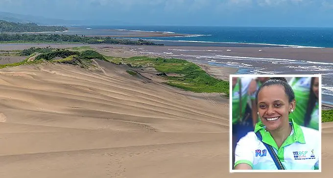 The Sigatoka Sand dunes with the inserted image of Tessa-Maree Harman.