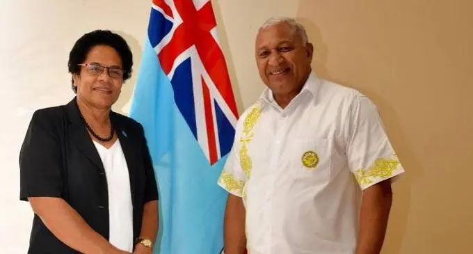 Prime Minister Voreqe Bainimarama with Fiji’s Ambassador-Designate to Indonesia Seleima Veisamasama. Photo: Ministry of Foreign Affairs
