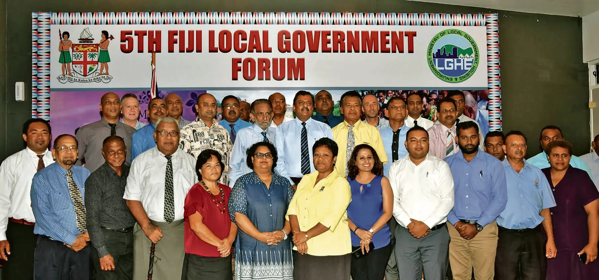 Minister for Local Government, Housing, Environment, Infrastructure and Transport Parveen Bala (centre) with participants of the fifth Fijian Local Government Forum at Albert Park in Suva on February 28 2018. Photo: DEPTFO News